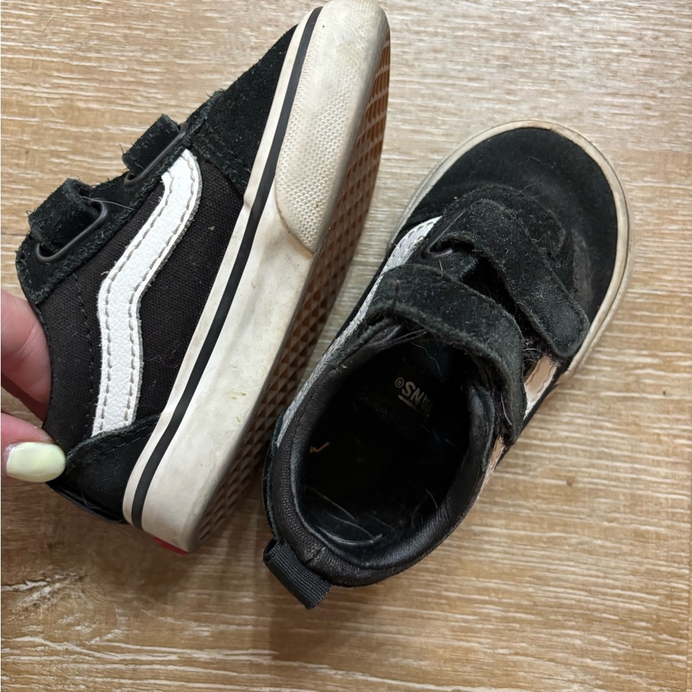 Vans Kids Black and White Velcro Skate Sneakers